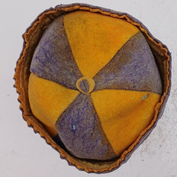 Vintage 2-Tone Yellow / Purple Wool Hat Beanie Cap GEOMETRIC Diamond Star Design - Picture 7 of 12